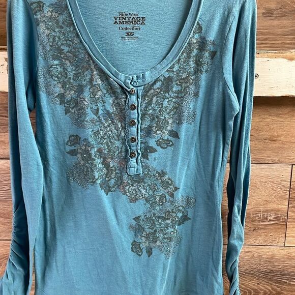 Nine West Vintage America Ladies Teal Long Sleeve Floral Top, Size XS - Picture 4 of 6